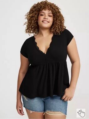 Torrid Black Lace Trim Blouse